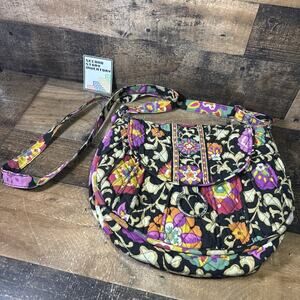 Vera Bradley Clare Suzani Crossbody Shoulder Saddle Bag Dark Floral Quilted